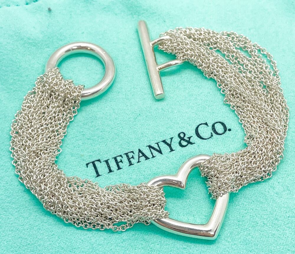 Tiffany & Co. Mesh Multi-Strand Heart Toggle Bracelet Sterling Silver 7 Inch